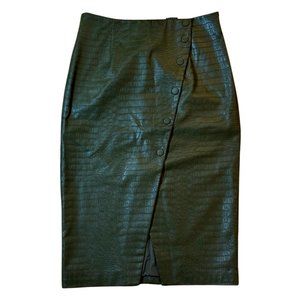 H&M, US 12, Green Shell Viscose Coating PU Skirt